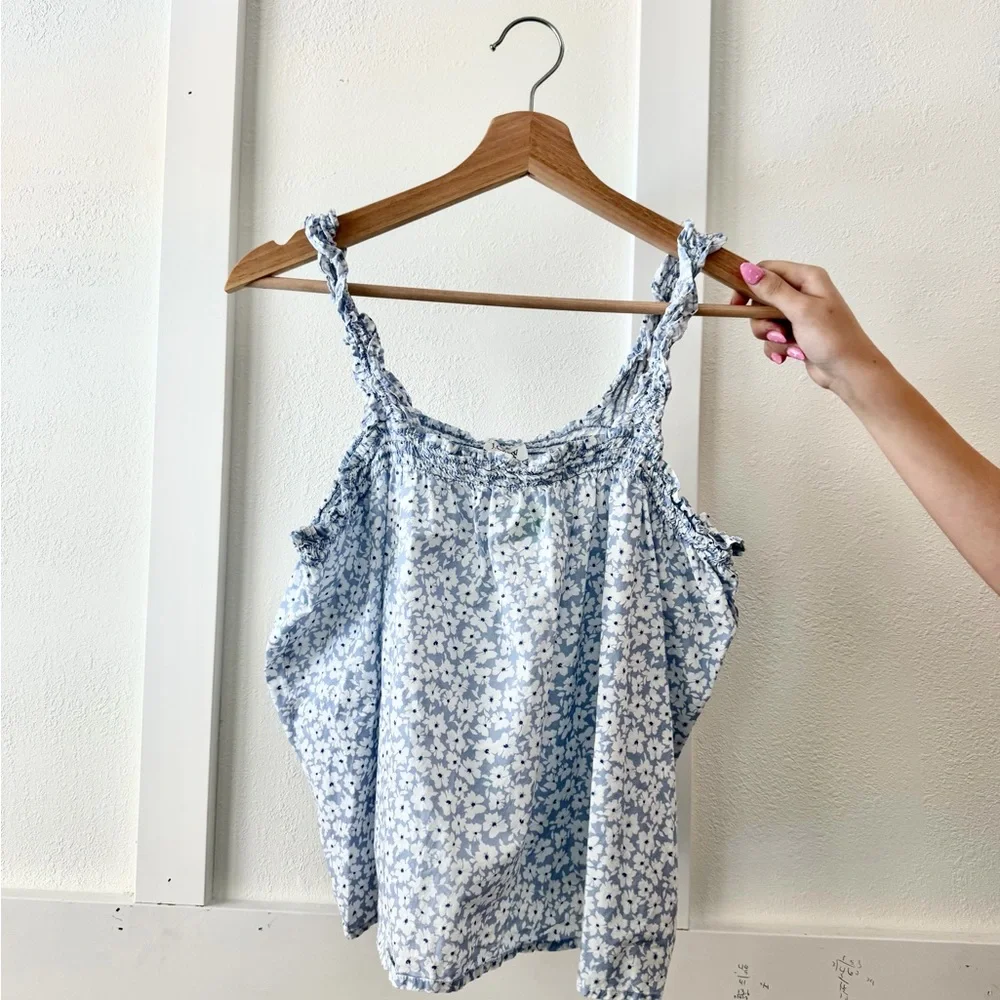 J Crew Blue Floral Smocked Strap Tank Top - Women